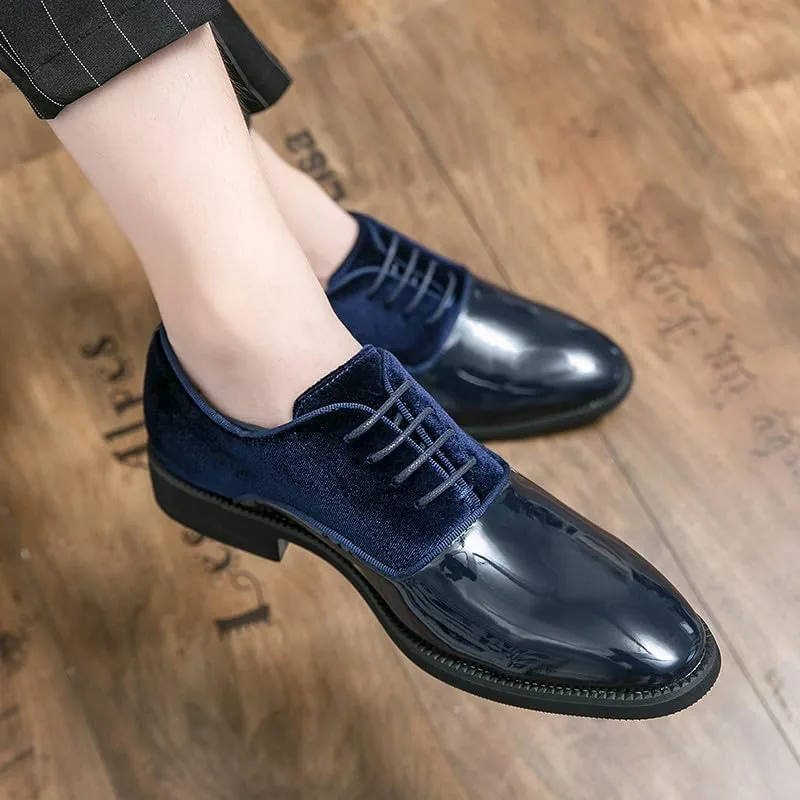 Santimon Men's Patent Tuxedo Dress Shoes Classic Lace-up Formal Oxfords Velvet Business Office Derby Shoes for Men