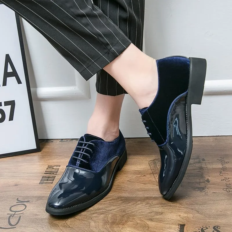 Santimon Men's Patent Tuxedo Dress Shoes Classic Lace-up Formal Oxfords Velvet Business Office Derby Shoes for Men