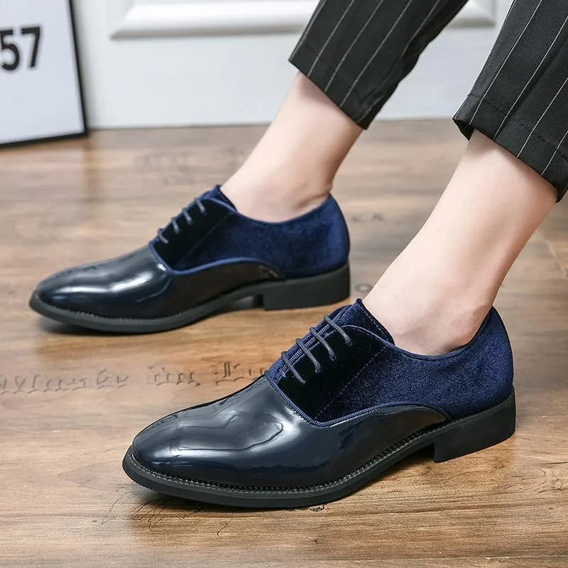 Santimon Men's Patent Tuxedo Dress Shoes Classic Lace-up Formal Oxfords Velvet Business Office Derby Shoes for Men