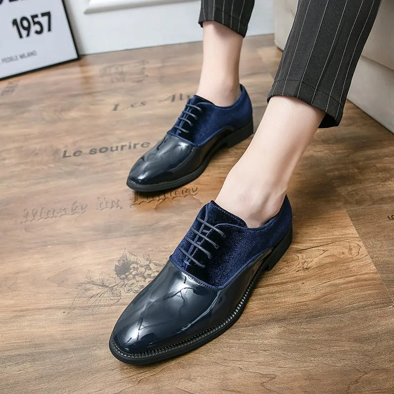 Santimon Men's Patent Tuxedo Dress Shoes Classic Lace-up Formal Oxfords Velvet Business Office Derby Shoes for Men