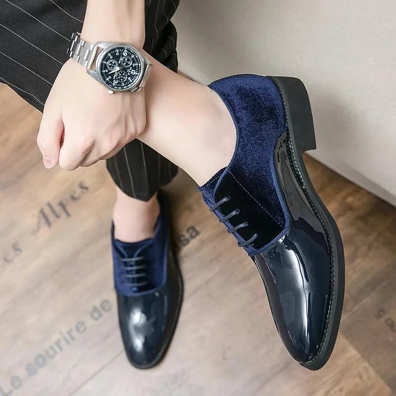 Santimon Men's Patent Tuxedo Dress Shoes Classic Lace-up Formal Oxfords Velvet Business Office Derby Shoes for Men