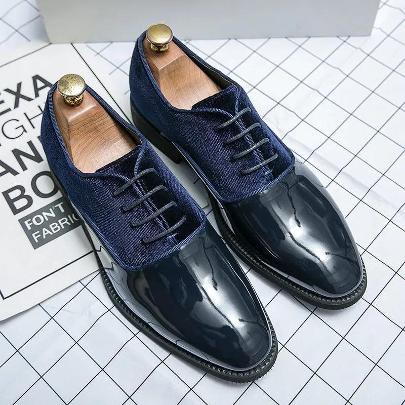 Santimon Men's Patent Tuxedo Dress Shoes Classic Lace-up Formal Oxfords Velvet Business Office Derby Shoes for Men