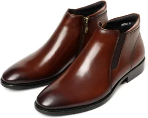 Santimon Mens Ziper Casual Dress Boots Leather Formal Men Chelsea Boot Slip On Shoes Black Tan