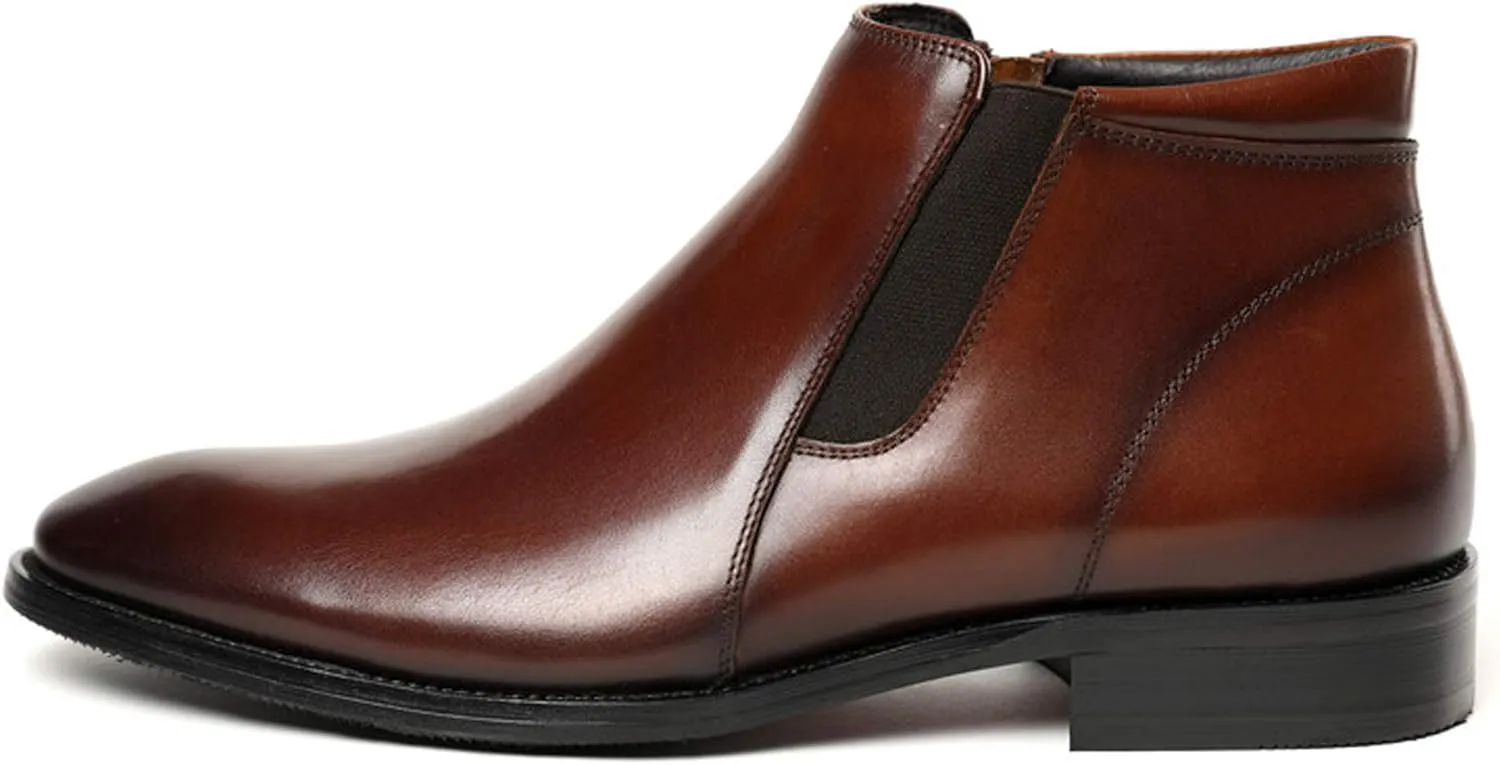 Santimon Mens Ziper Casual Dress Boots Leather Formal Men Chelsea Boot Slip On Shoes Black Tan