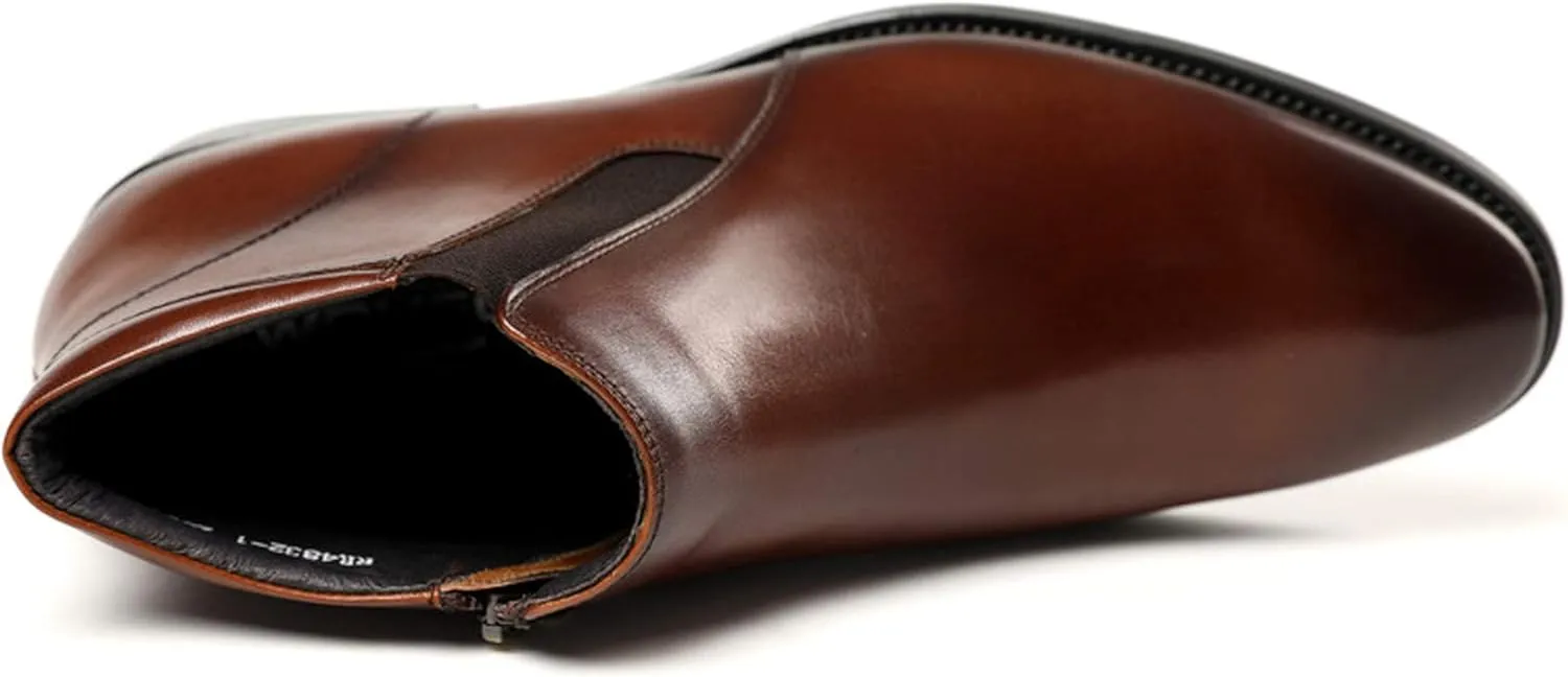 Santimon Mens Ziper Casual Dress Boots Leather Formal Men Chelsea Boot Slip On Shoes Black Tan