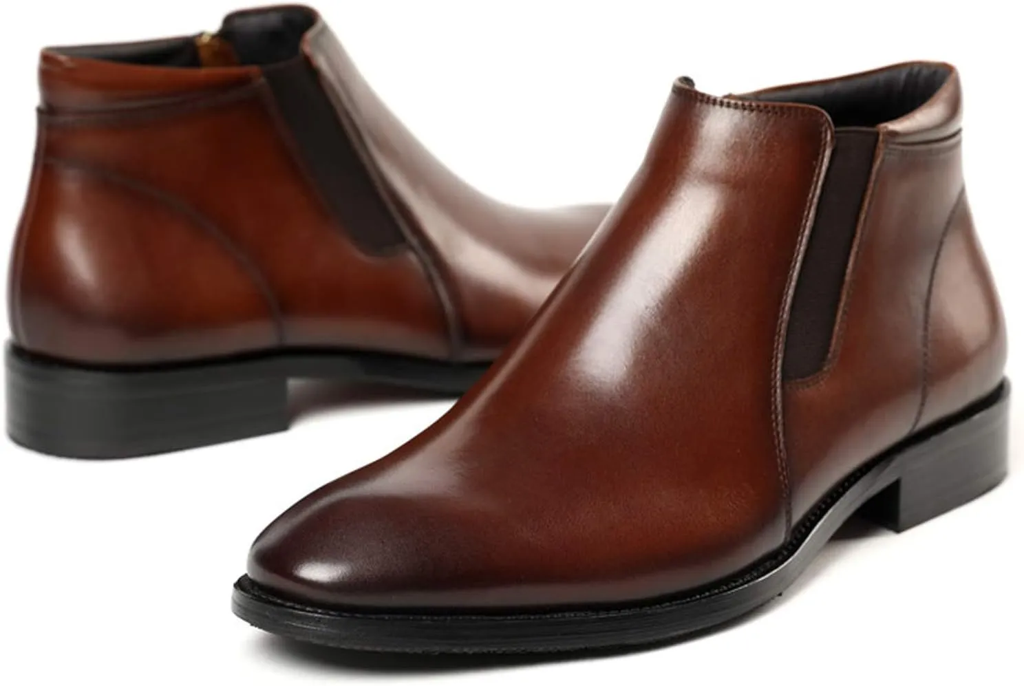 Santimon Mens Ziper Casual Dress Boots Leather Formal Men Chelsea Boot Slip On Shoes Black Tan