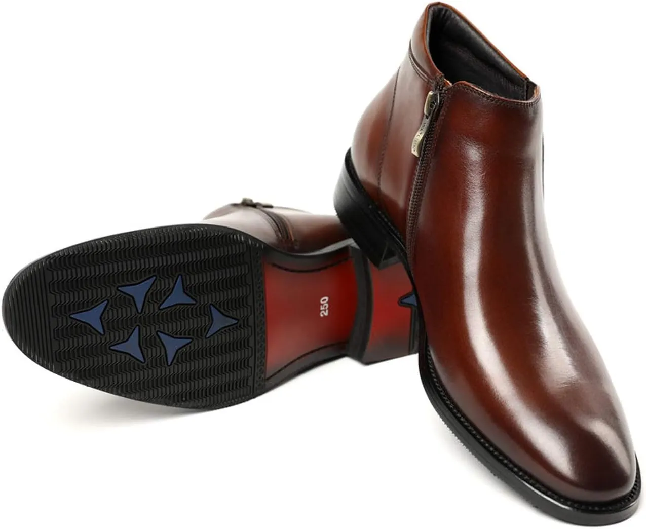 Santimon Mens Ziper Casual Dress Boots Leather Formal Men Chelsea Boot Slip On Shoes Black Tan