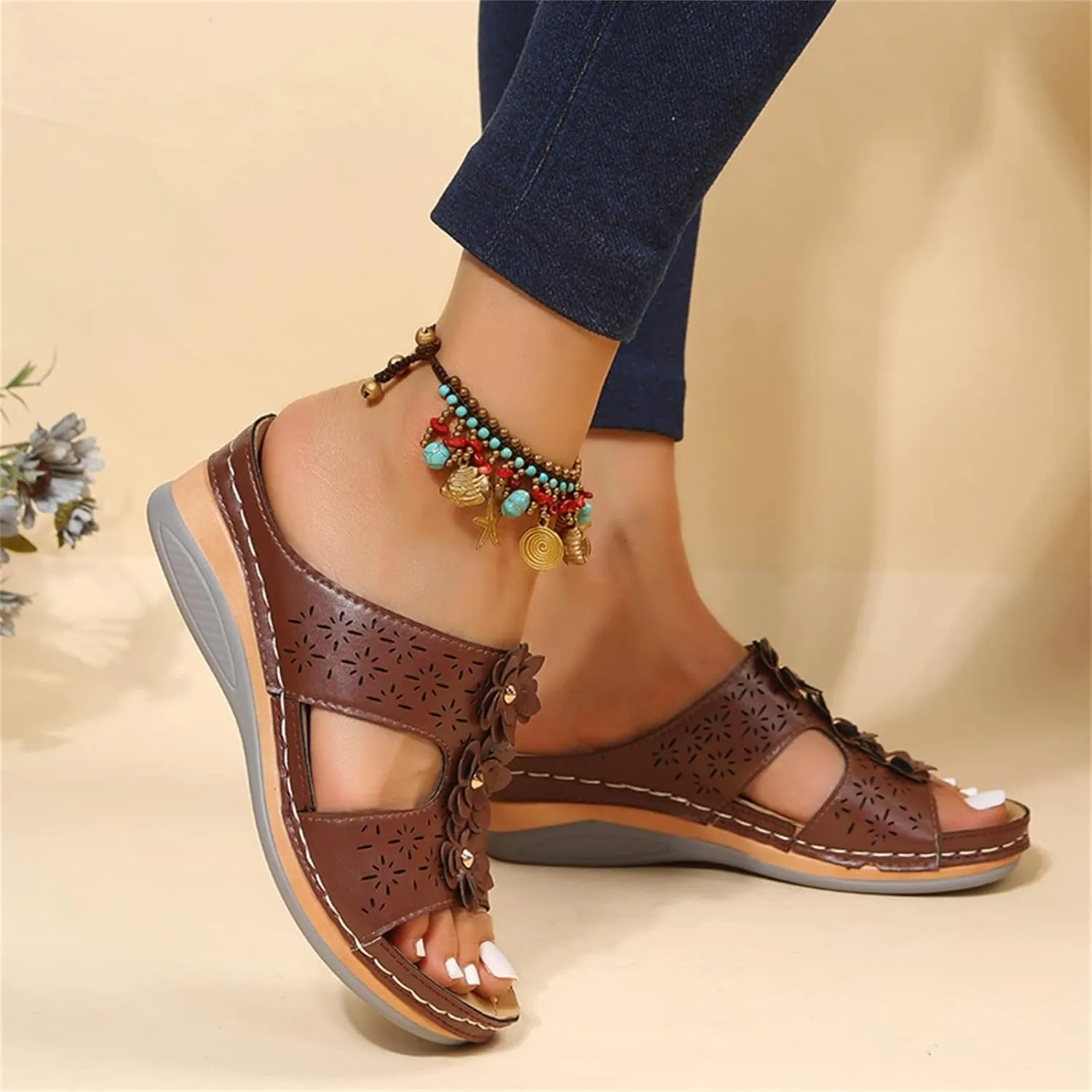 SBGMoSJ Diabetic Shoes for Women Most Comfortable Walking Sandals Men's Brown Dressy Sandals Women Best Flip Flops for Walking All Day Women Orthopedic Walking Shoes Slip On Tie Up Sandals