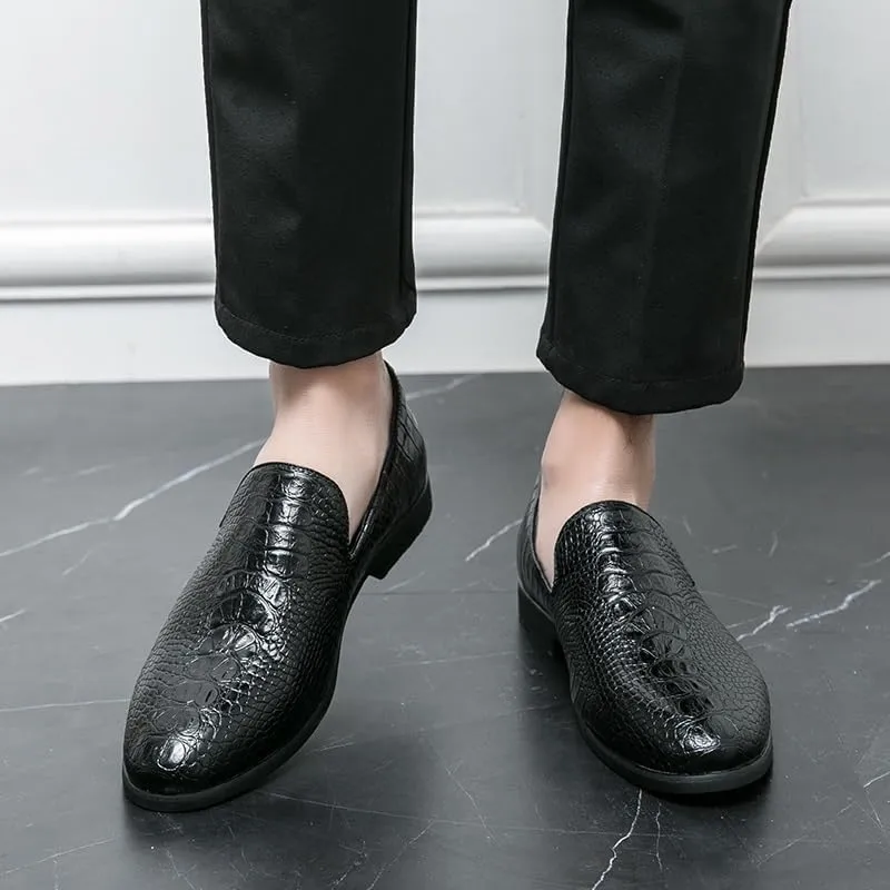 Shoes Dress Oxford for Men Slip On Pointed Burnished Toe Crocodile Print Loafer Anti-Slip Slip Resistant Block Heel Casual