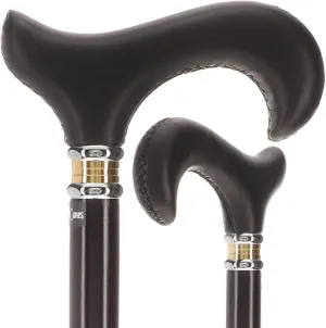 Soft Derby Handle Walking Cane – Genuine Leather Grip, Leather-Wrapped & Unique Wood Shaft, Two-Tone Collar – Stylish Gift for Men & Women