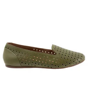 Softwalk Shelby Perf S2317-341 Womens Green Leather Loafer Flats Shoes