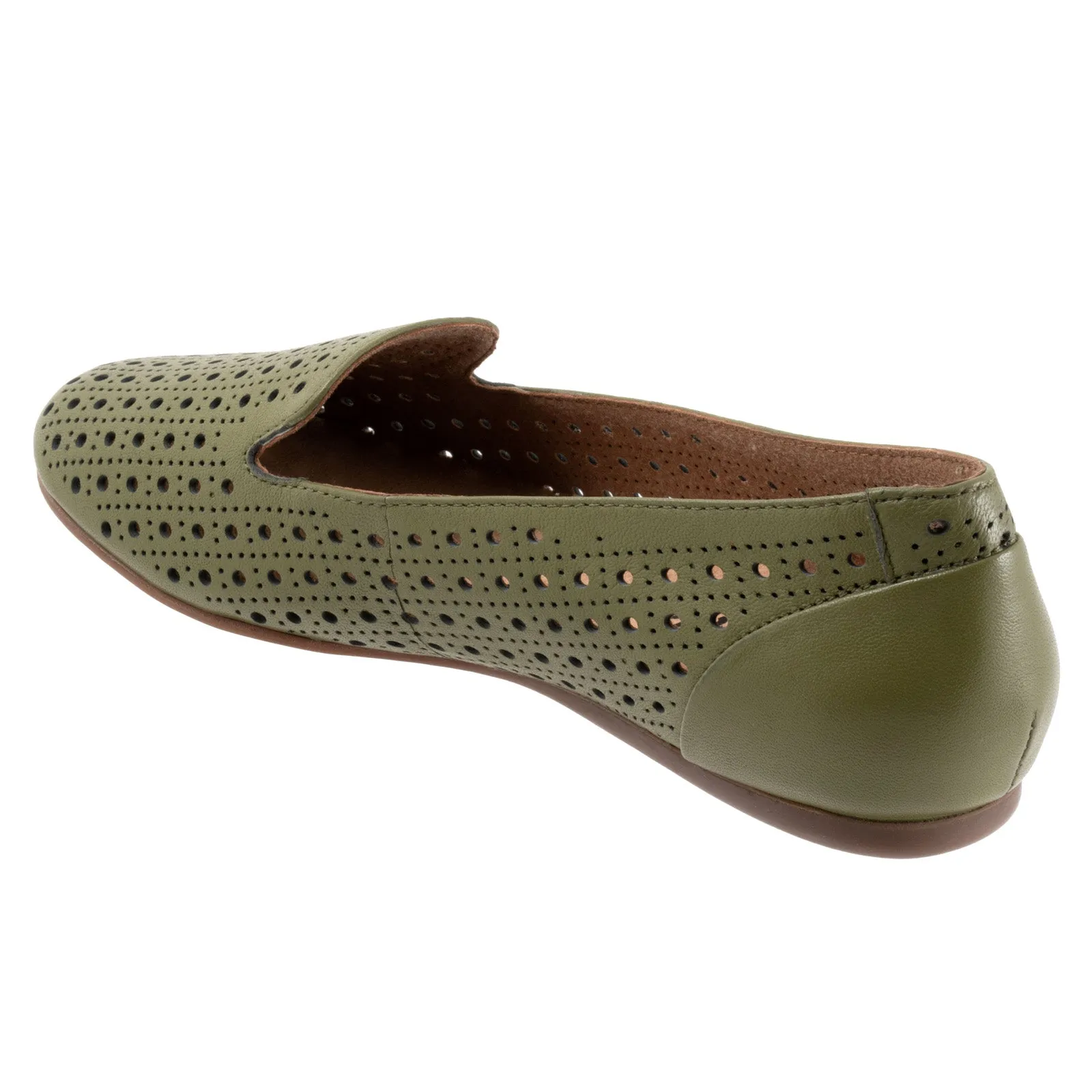 Softwalk Shelby Perf S2317-341 Womens Green Leather Loafer Flats Shoes