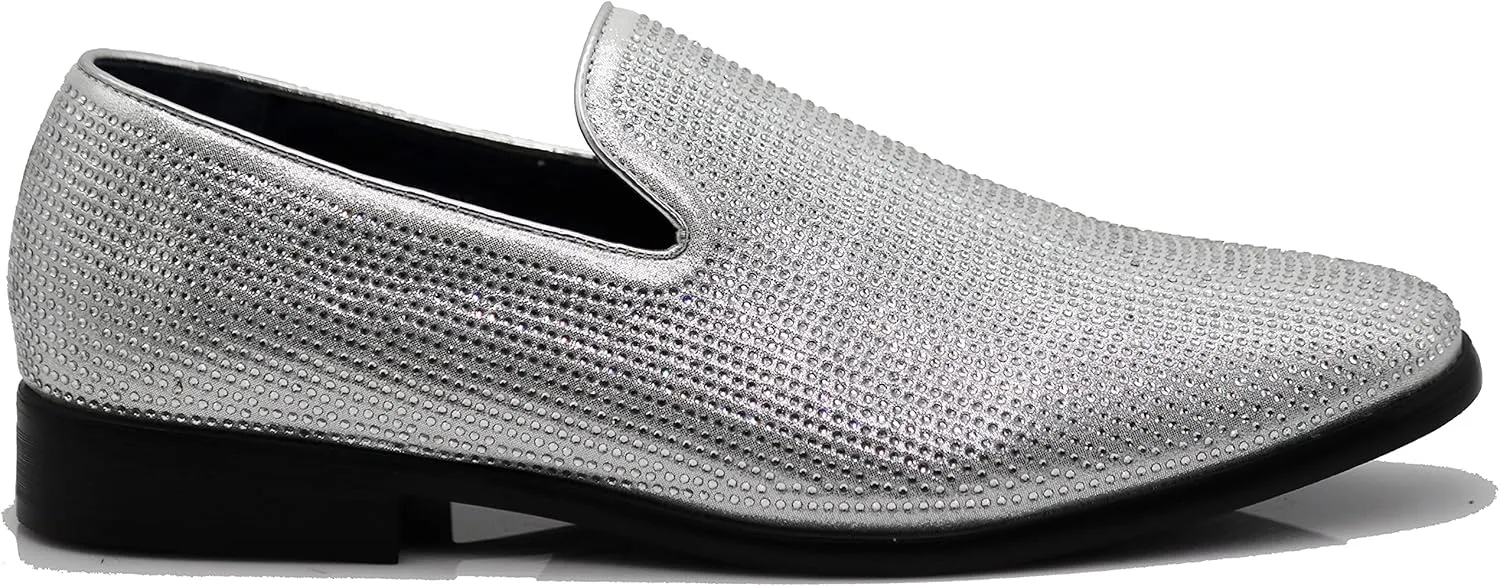 SPK24 Men Vintage Spikes Sparkle Formal Tuxedo Stage Fashion Slip On Loafer Dress Shoes