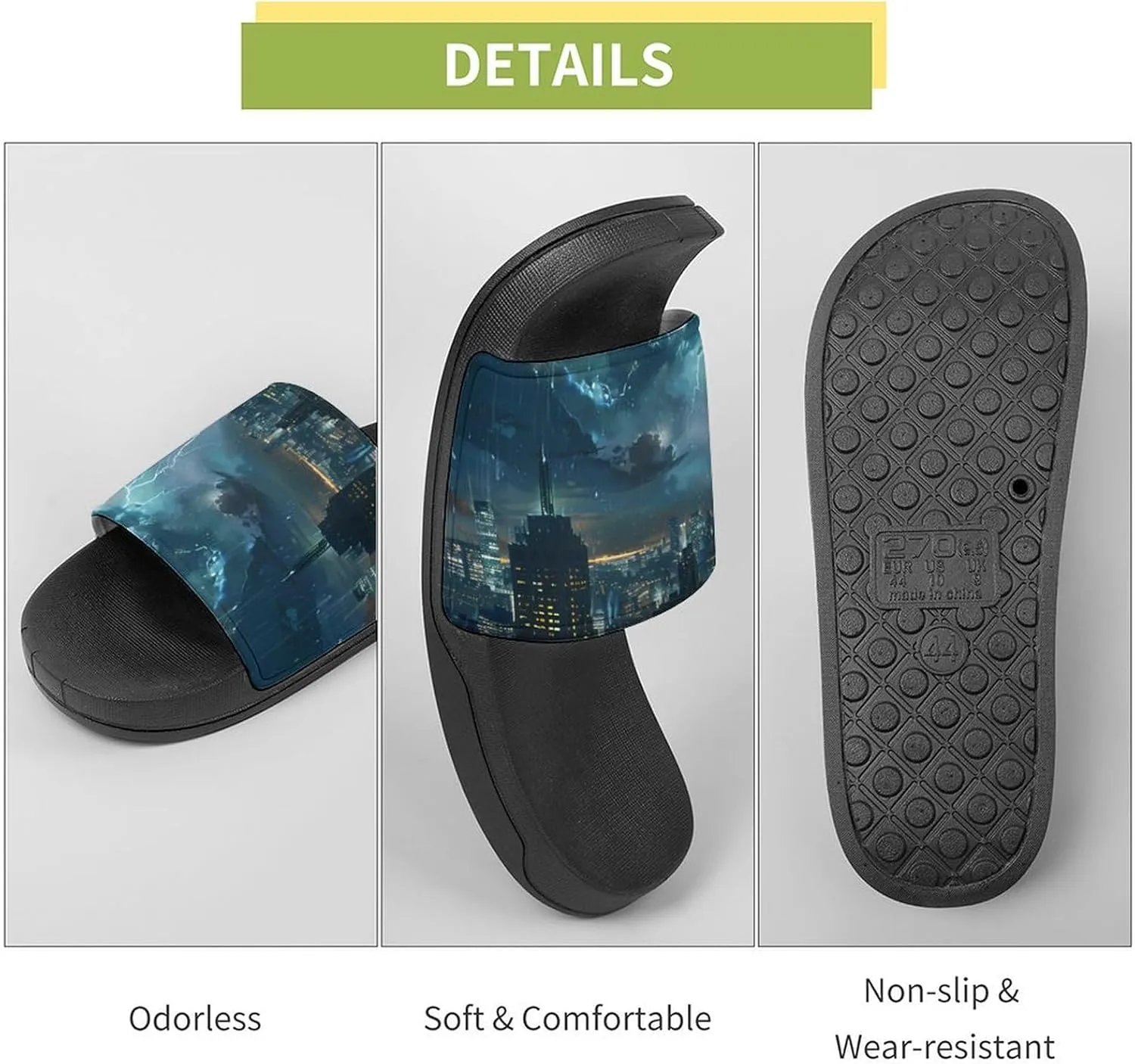 Storm And City Night View Novelty Slippers Slides Sandals Shower Home House Shoes Non-Slip Soft Sole Shoe For Men Women Bathroom