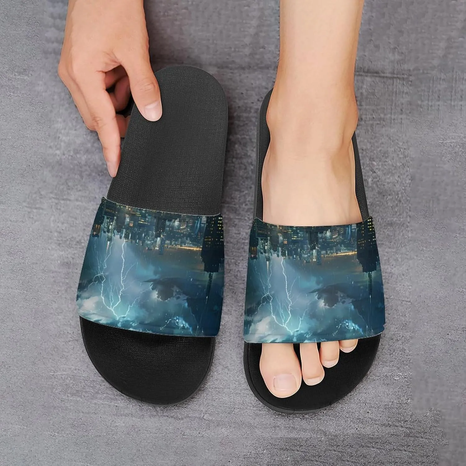 Storm And City Night View Novelty Slippers Slides Sandals Shower Home House Shoes Non-Slip Soft Sole Shoe For Men Women Bathroom