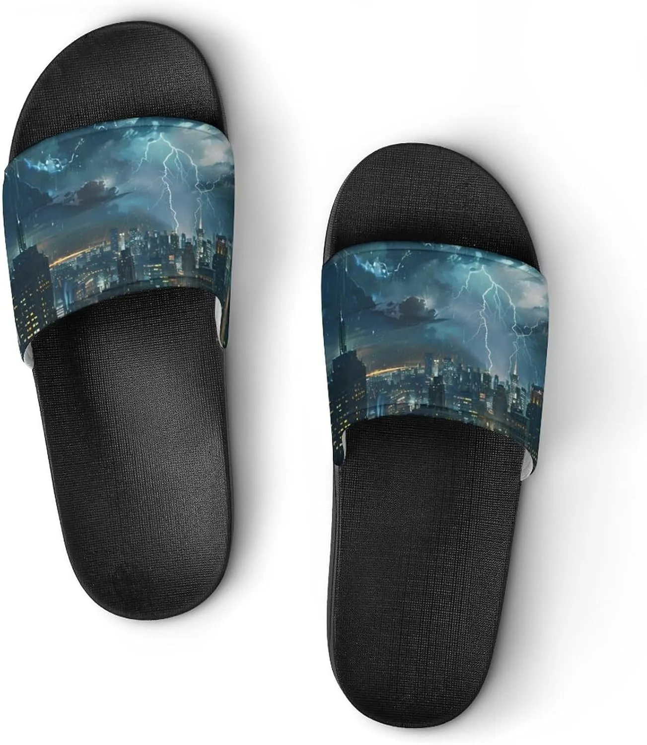 Storm And City Night View Novelty Slippers Slides Sandals Shower Home House Shoes Non-Slip Soft Sole Shoe For Men Women Bathroom