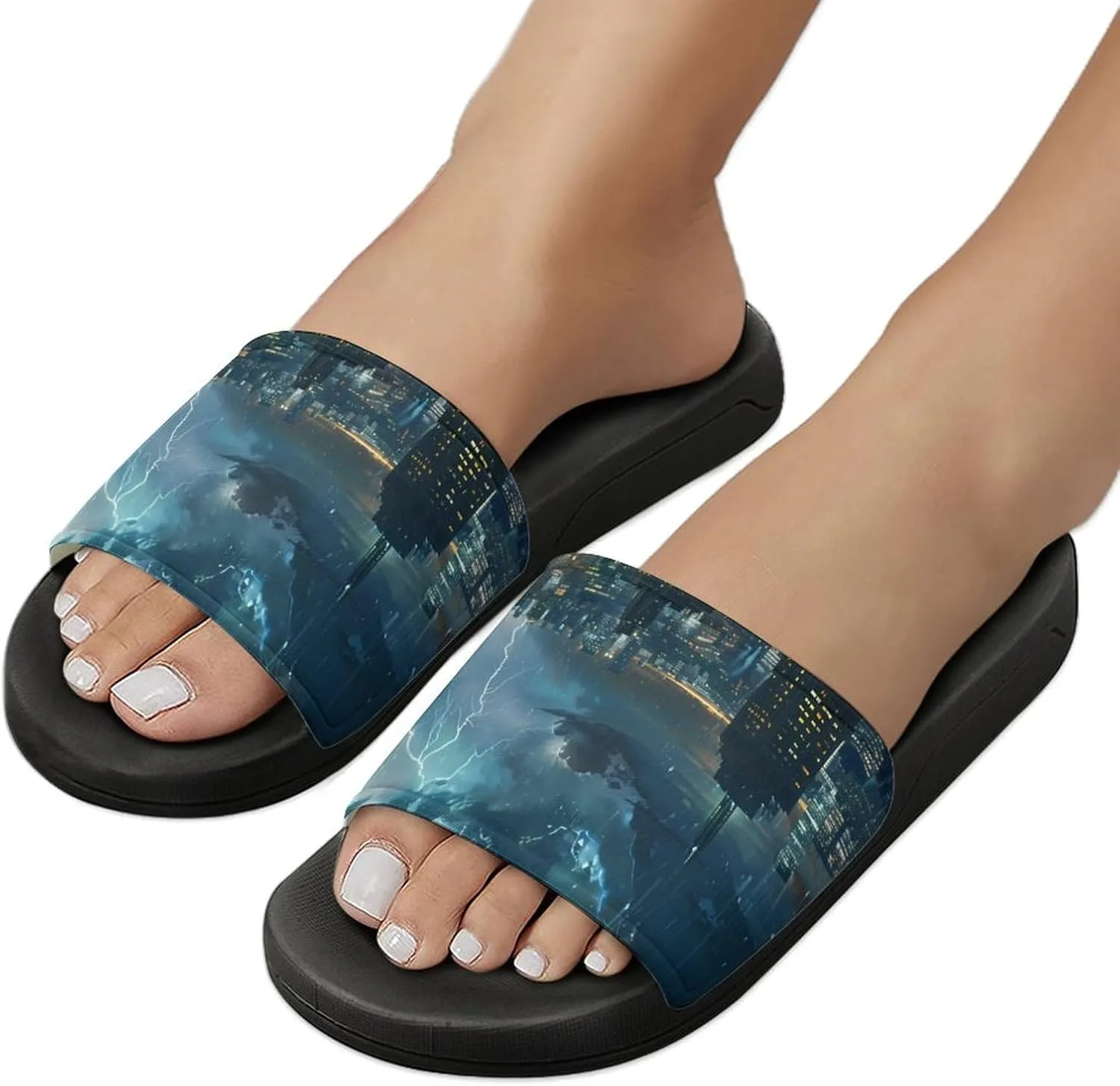 Storm And City Night View Novelty Slippers Slides Sandals Shower Home House Shoes Non-Slip Soft Sole Shoe For Men Women Bathroom