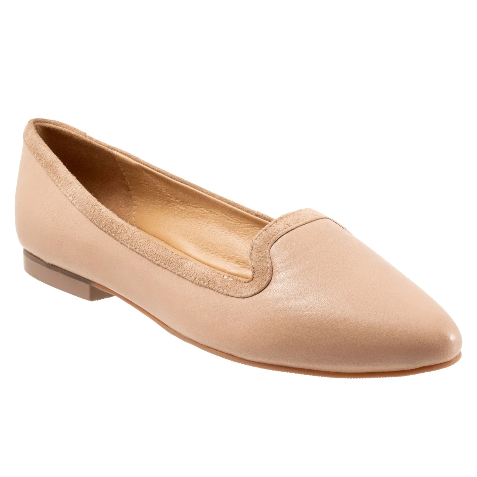Trotters Hannah T2270-130 Womens Beige Wide Leather Loafer Flats Shoes