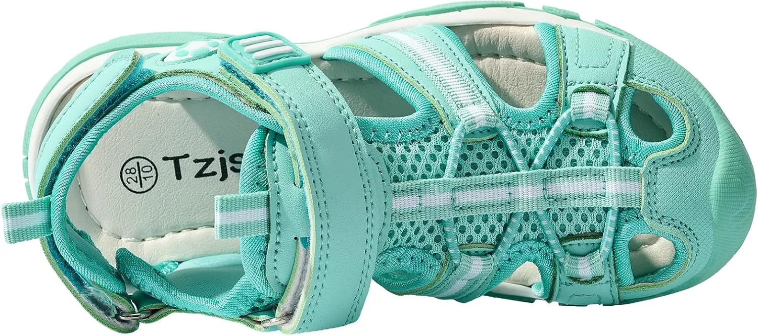TZJS Girls Boys Sandals Kids Closed Toe Outdoor Hiking Sandal Lightweight Athletic Adjustable Straps Summer Shoes for Toddler/Little Kid