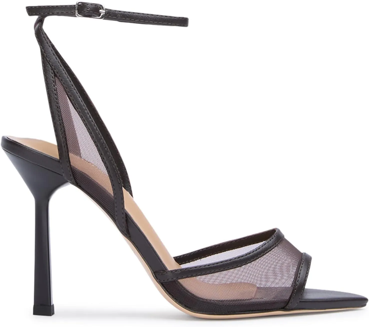 UniqueStride Womens Mesh Heeled Sandals Pointed Open Toe Ankle Buckle Strap Summer Party Prom Stiletto High Heels