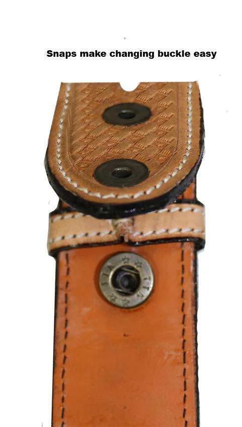 USA Leather Basket Tooled Western Belt with Buckle