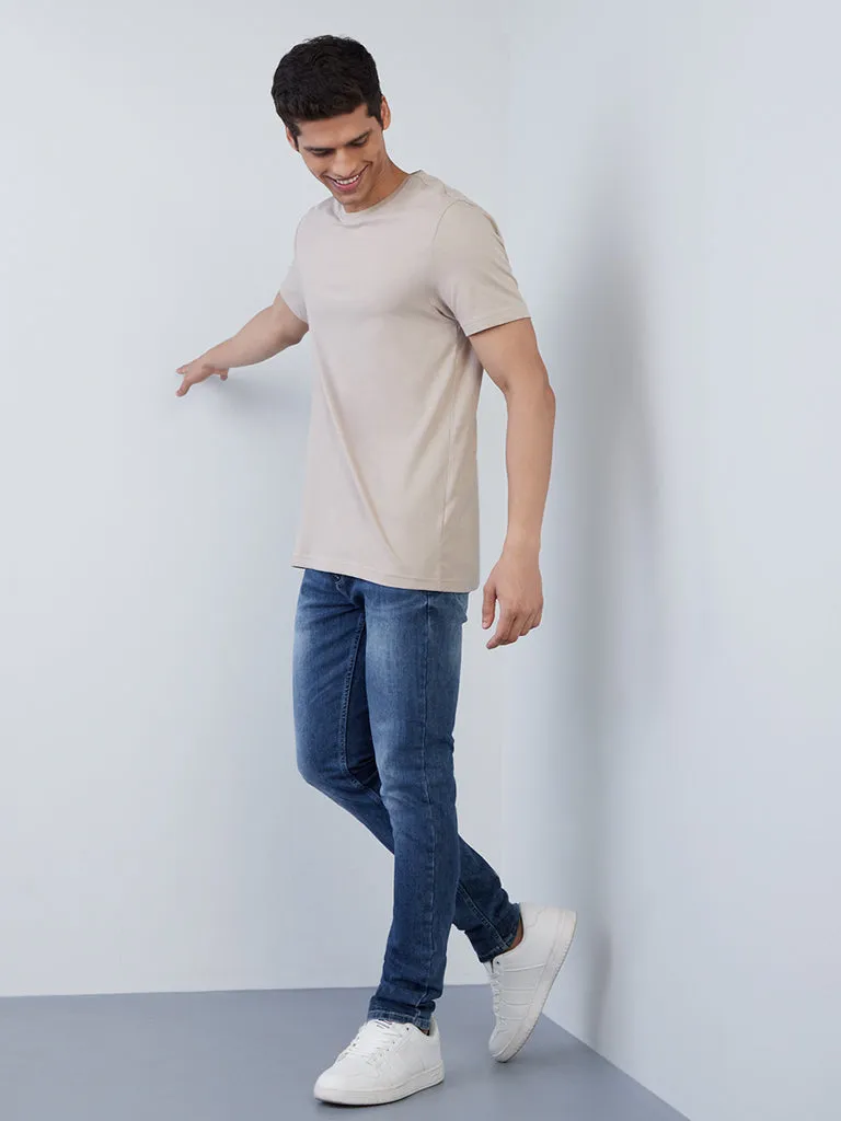 WES Casuals Beige Slim-Fit Cotton T-Shirt