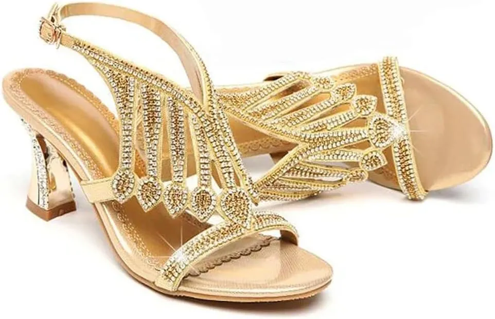 Womens Buckle Strap Back Strap Square Heel Open Side Vamp Basic Sandals Leather Rhinestone High Heel Wedding Summer Sandals