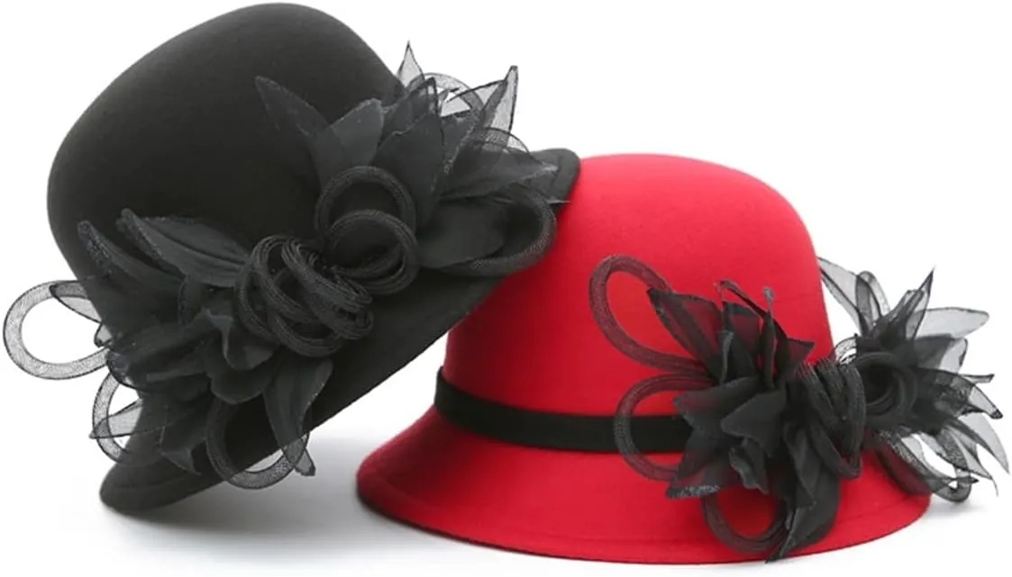Women's Imitation Wool Felt Hats Church Derby Hat Wedding Bridal Flowers Bowler Hats