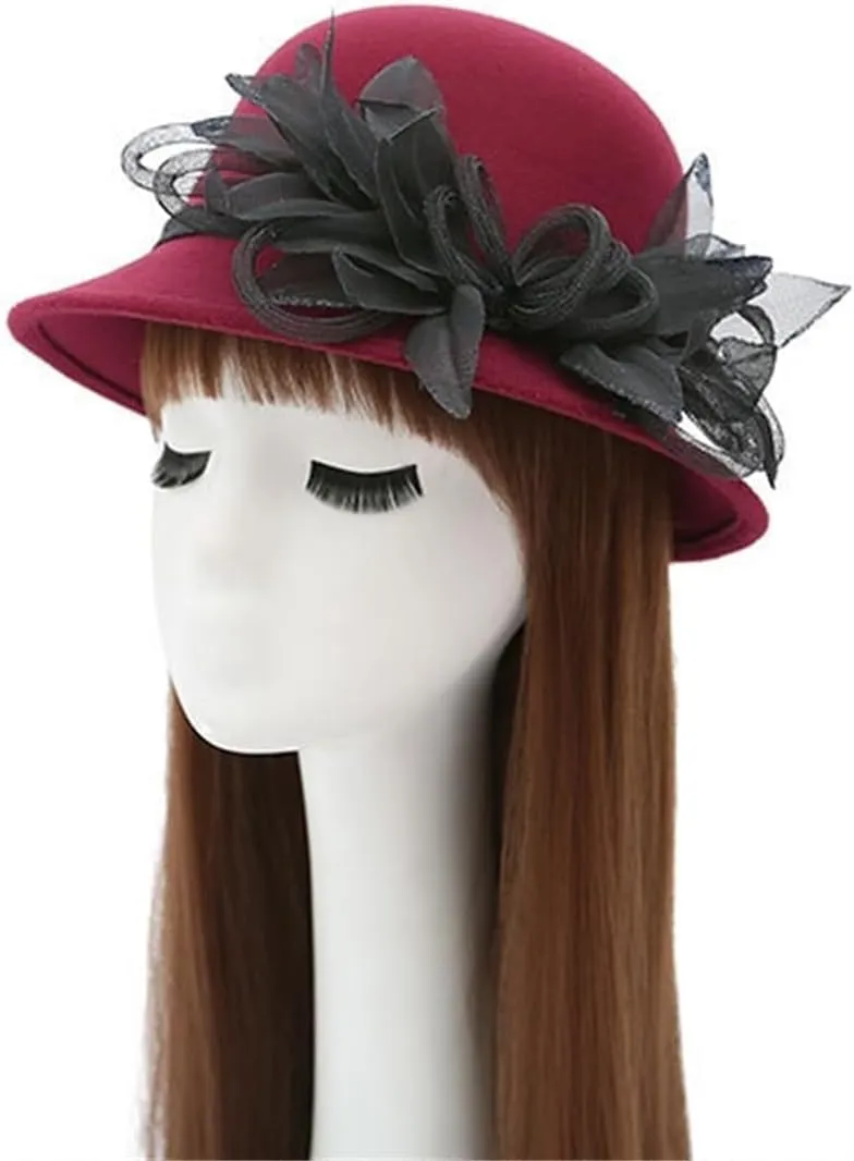 Women's Imitation Wool Felt Hats Church Derby Hat Wedding Bridal Flowers Bowler Hats