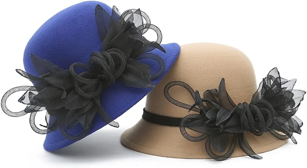 Women's Imitation Wool Felt Hats Church Derby Hat Wedding Bridal Flowers Bowler Hats