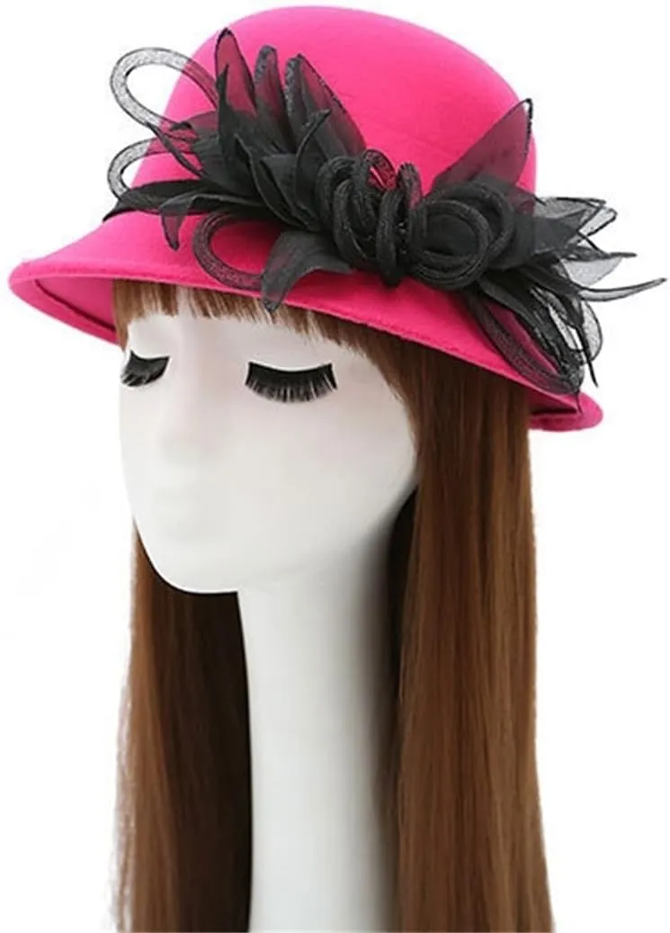 Women's Imitation Wool Felt Hats Church Derby Hat Wedding Bridal Flowers Bowler Hats