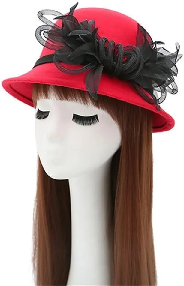 Women's Imitation Wool Felt Hats Church Derby Hat Wedding Bridal Flowers Bowler Hats