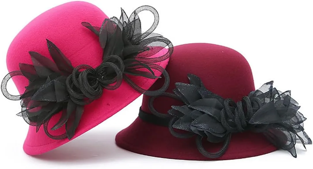 Women's Imitation Wool Felt Hats Church Derby Hat Wedding Bridal Flowers Bowler Hats