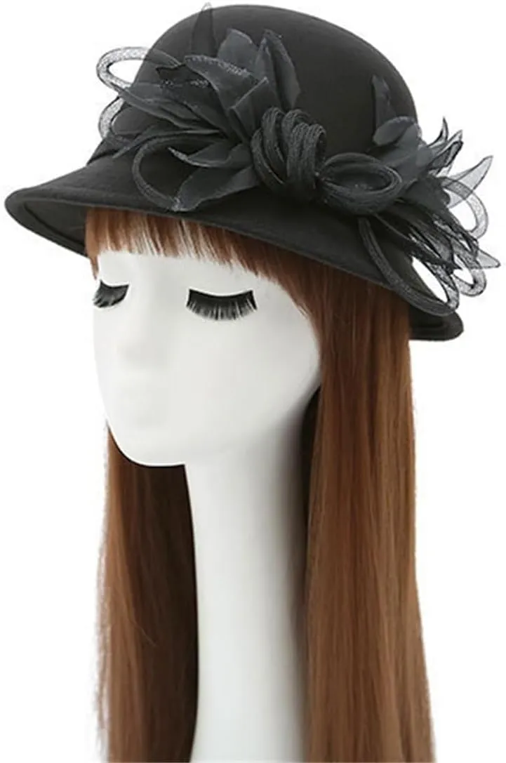 Women's Imitation Wool Felt Hats Church Derby Hat Wedding Bridal Flowers Bowler Hats