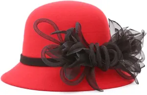Women's Imitation Wool Felt Hats Church Derby Hat Wedding Bridal Flowers Bowler Hats