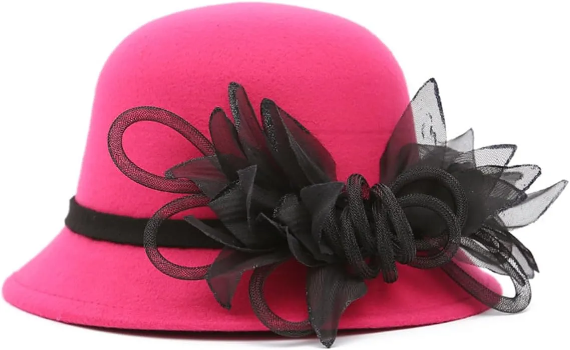 Women's Imitation Wool Felt Hats Church Derby Hat Wedding Bridal Flowers Bowler Hats