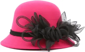 Women's Imitation Wool Felt Hats Church Derby Hat Wedding Bridal Flowers Bowler Hats