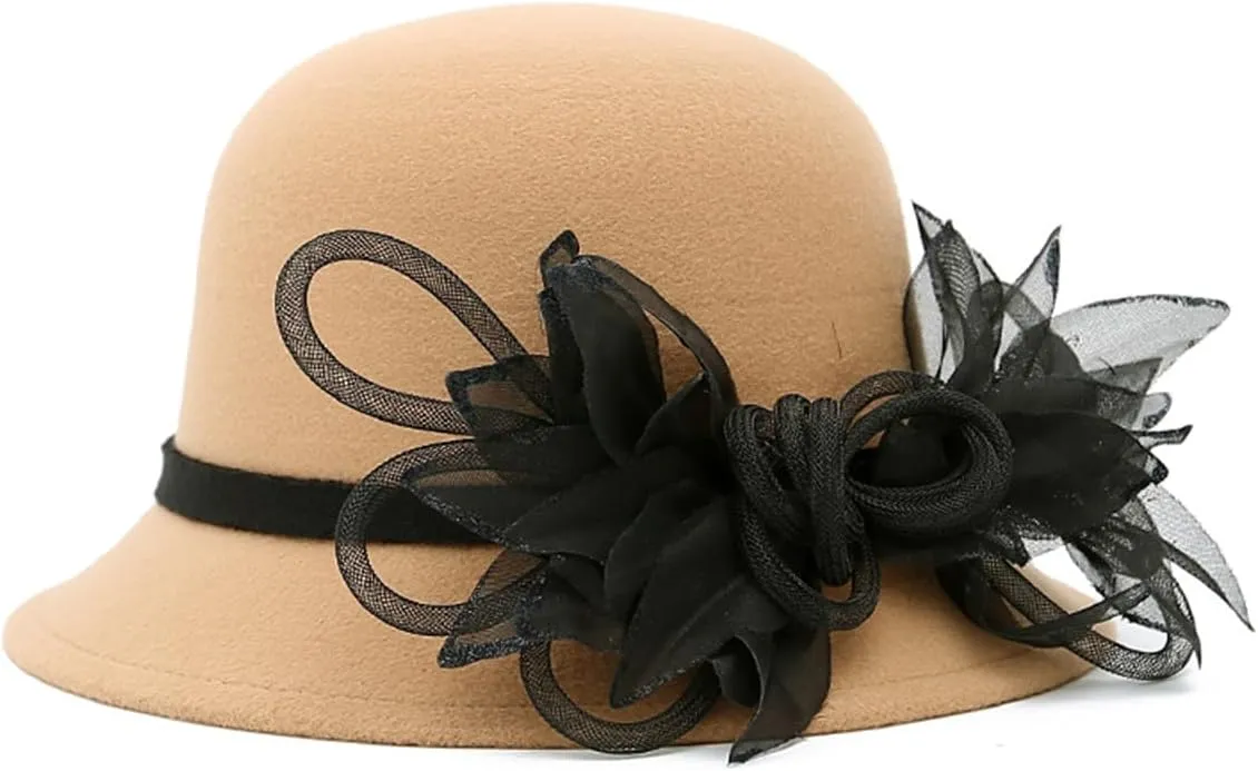 Women's Imitation Wool Felt Hats Church Derby Hat Wedding Bridal Flowers Bowler Hats