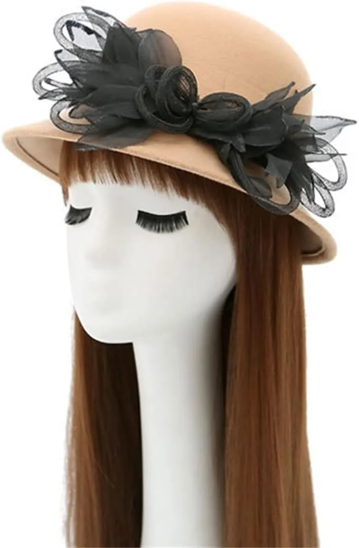 Women's Imitation Wool Felt Hats Church Derby Hat Wedding Bridal Flowers Bowler Hats