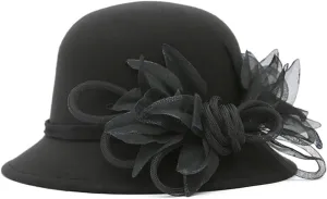 Women's Imitation Wool Felt Hats Church Derby Hat Wedding Bridal Flowers Bowler Hats