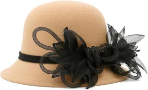 Women's Imitation Wool Felt Hats Church Derby Hat Wedding Bridal Flowers Bowler Hats