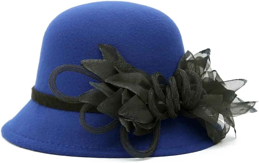 Women's Imitation Wool Felt Hats Church Derby Hat Wedding Bridal Flowers Bowler Hats