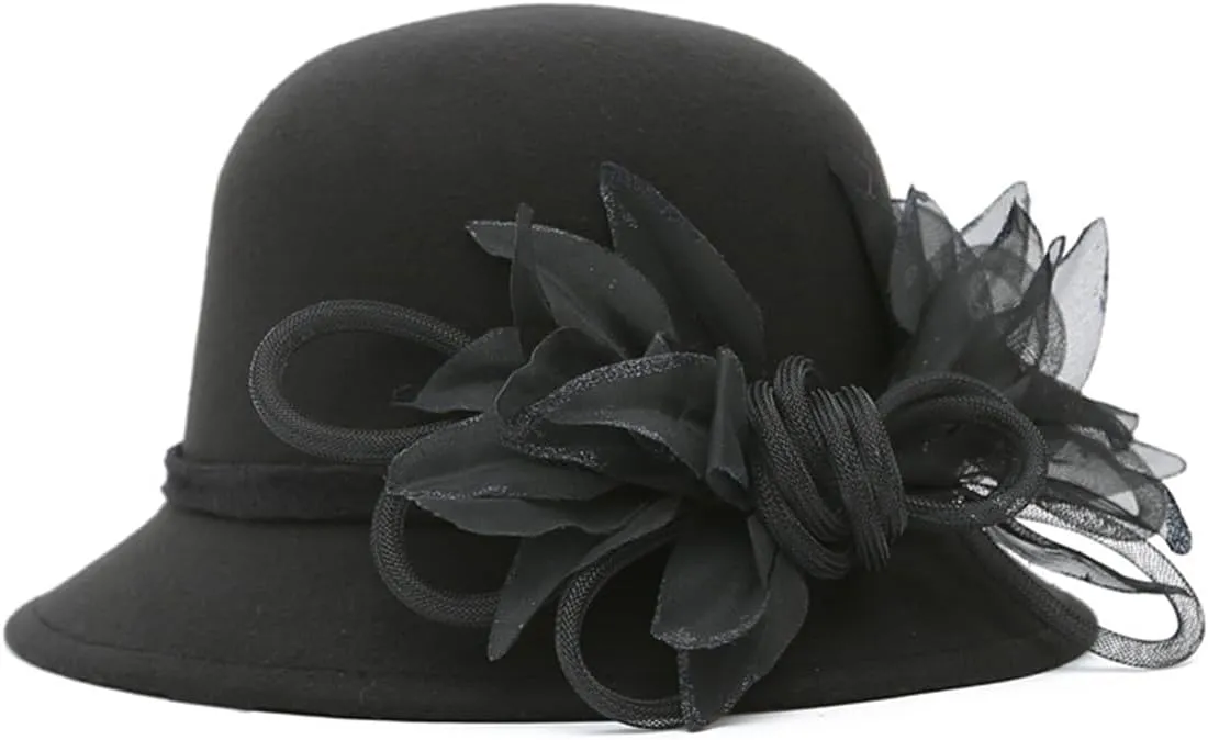 Women's Imitation Wool Felt Hats Church Derby Hat Wedding Bridal Flowers Bowler Hats
