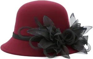 Women's Imitation Wool Felt Hats Church Derby Hat Wedding Bridal Flowers Bowler Hats