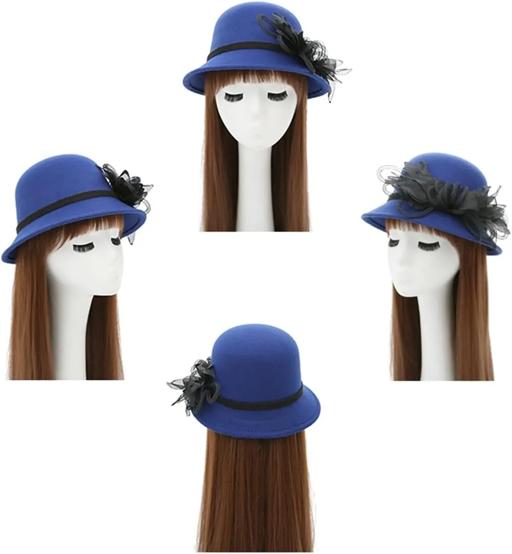 Women's Imitation Wool Felt Hats Church Derby Hat Wedding Bridal Flowers Bowler Hats