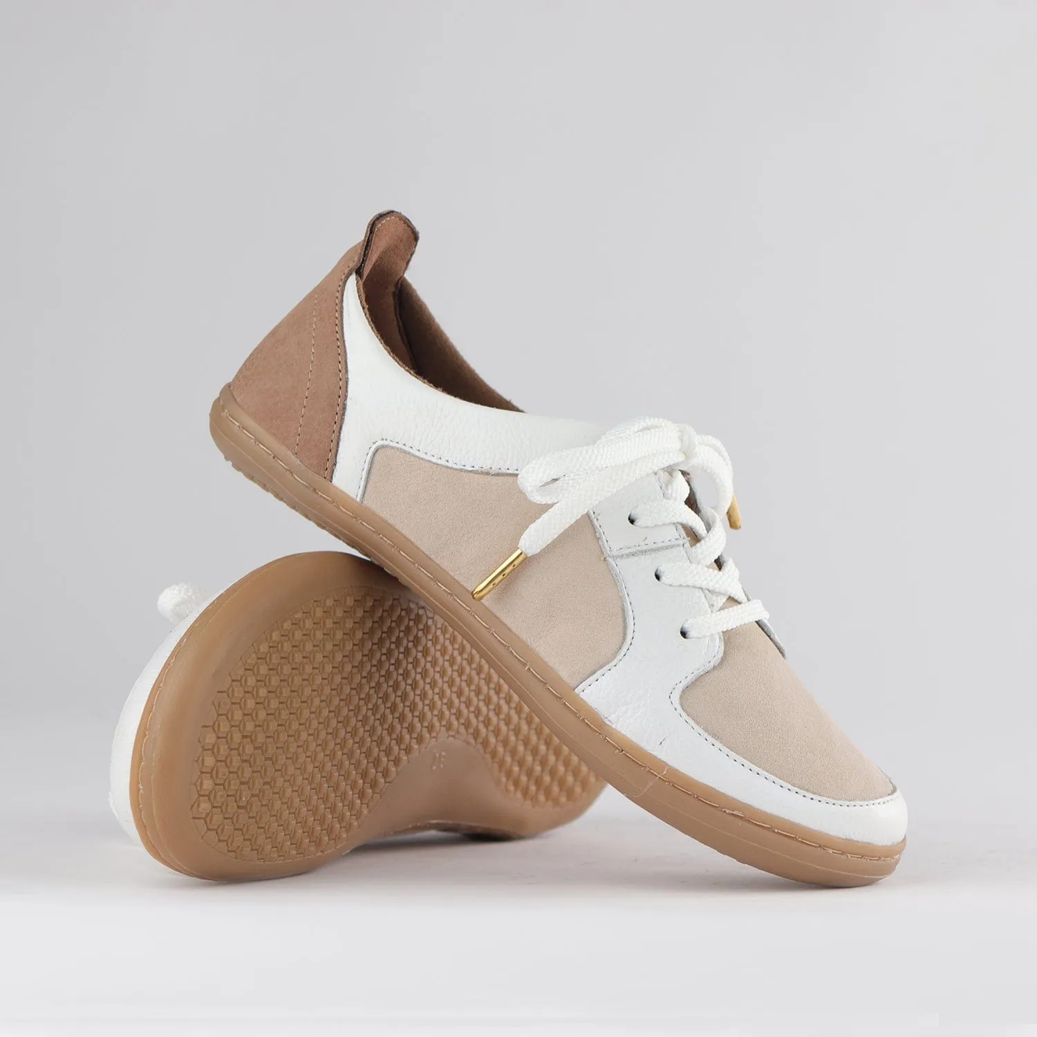 Women's Lace-up Barefoot Shoe with Removable Footbed in White Multi - 12829