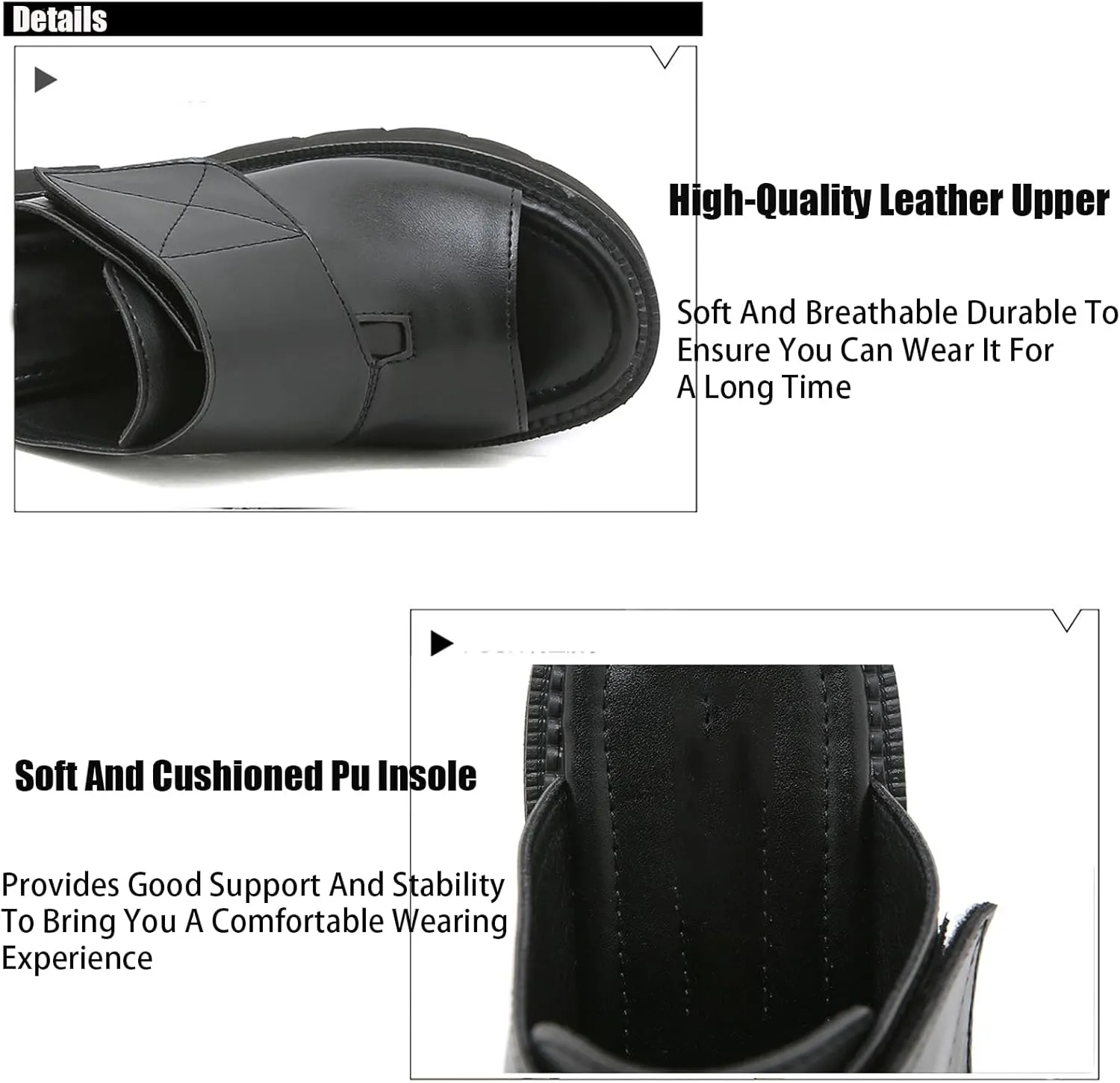 Women'S Leather Platform Chunky Heel Fish Mouth Sandals Adjustable Hook&Loop Fashion Round Peep Toe Mid Block Heel Mules Slides For Office Party