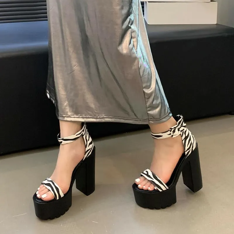 Women's Sexy Chunky Heel Platform Sandals, Open Toe High Heels Sandals, Comfortable Dress Summer Heeled Sandal