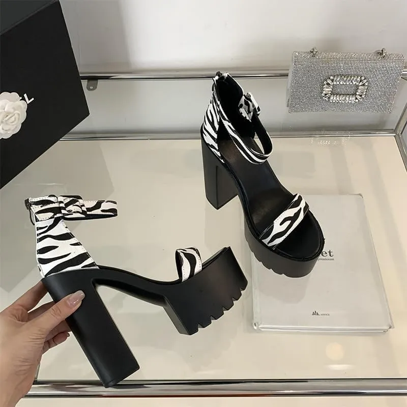 Women's Sexy Chunky Heel Platform Sandals, Open Toe High Heels Sandals, Comfortable Dress Summer Heeled Sandal