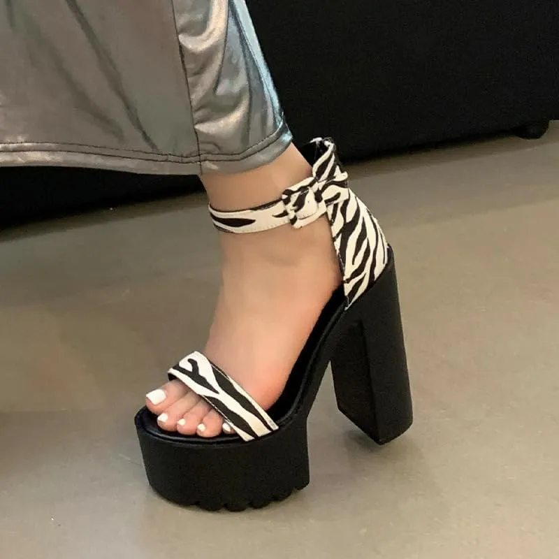 Women's Sexy Chunky Heel Platform Sandals, Open Toe High Heels Sandals, Comfortable Dress Summer Heeled Sandal